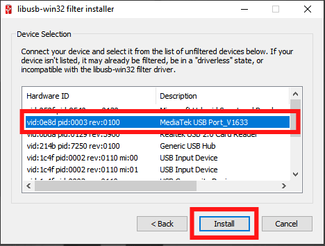 MTK Secure Boot Flashing Step 4 Lib USB Driver Install