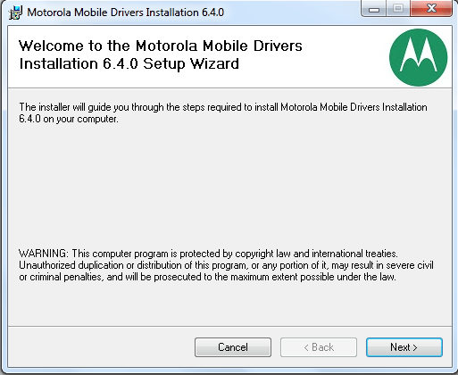 Motorola Device manager Installation step 1