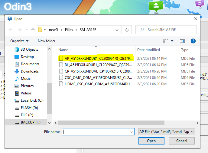 AP File Samsung Flashing Step 4
