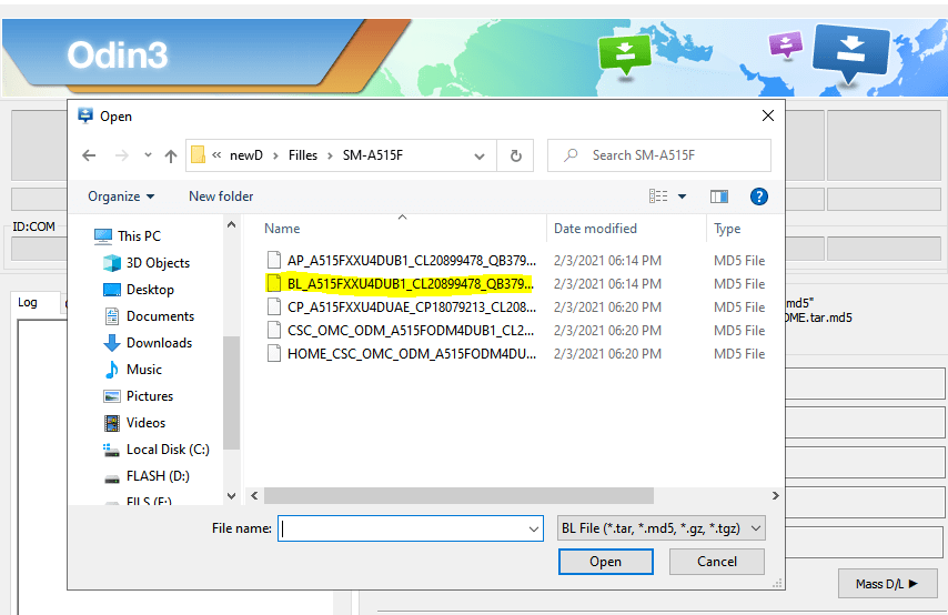 BL FIle Samsung Flashing Step 3
