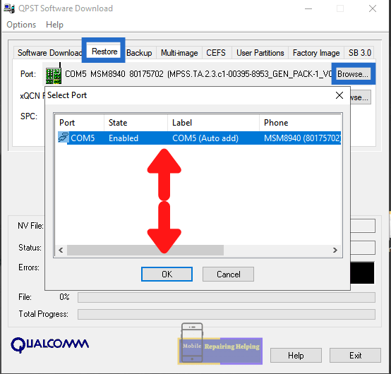 FIX Qualcomm IMEI And baseband Using QPST Download tool Step 1